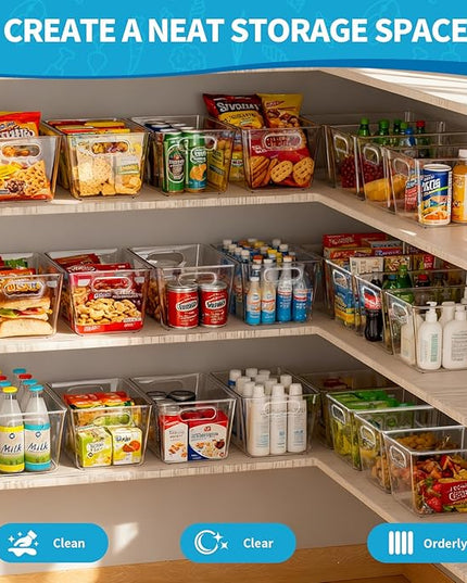 Clear Plastic Storage Bins, 4 Pack Pantry Organizers & Storage Containers, Cabinet Organizer, Home Organization Must Haves for Kitchen, Laundry Room, Office, Closet & Freezer
