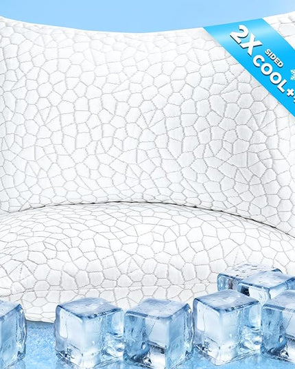Cooling Pillows King Size Set of 2, Firm Shredded Memory Foam Pillows for Side Back Stomach Sleepers, Two-Sided Cool Neck Pillow for Neck Shoulder Pain, Luxury Gel Cold Bed Pillow for Hot Sleepers