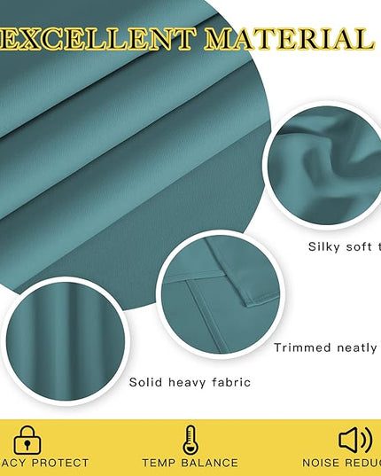 NICETOWN 95 inches Patio Door Curtains - Thermal Drapes Sliding Door Blinds for Hotel and Office, Blackout Shade for Curtain Rods (Sea Teal, W100 inches)