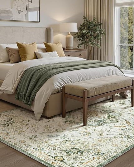 PADOOR-Vintage Area Rug 5X7 Rugs for Living Room-Soft Green Rugs for Bedroom-Machine Washable Rugs Non Slip Carpet-Rug for Dining Room Living Room Bedside Office