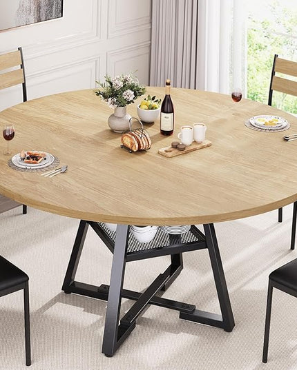 51'' Round Dining Table for 6,Kitchen Dining Room Circle Dinner Pedestal Table,Space Saving Wood Kitchen & Dining Room Furniture (Natual Wood, 51In)