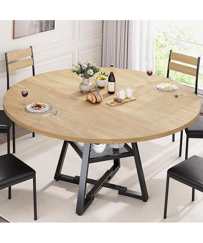 51'' Round Dining Table for 6,Kitchen Dining Room Circle Dinner Pedestal Table,Space Saving Wood Kitchen & Dining Room Furniture (Natual Wood, 51In)