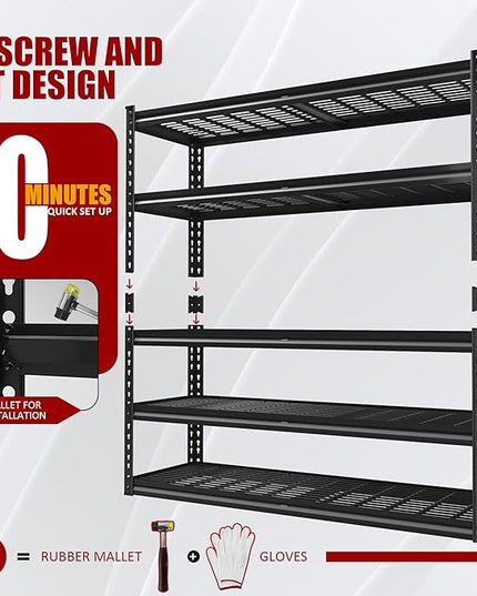 48" W Garage Shelving Heavy Duty,5-Tier Storage Shelves,3030LBS Adjustable Metal Shelving Units for Basement, Kitchen,Commercial,Warehouse,Pantry, 48" W x 72" H x 24" D