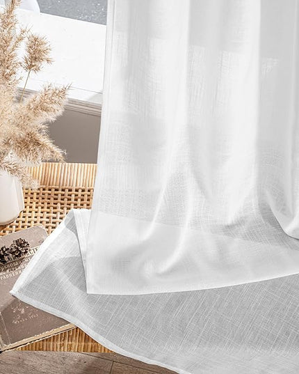 MIULEE White Linen Curtains 105 Inch Long 2 Panels for Bedroom Living Room, Soft Thick Linen Textured Back Tab Window Drapes Semi Sheer Light Filtering Rod Pocket Modern Farmhouse Decor