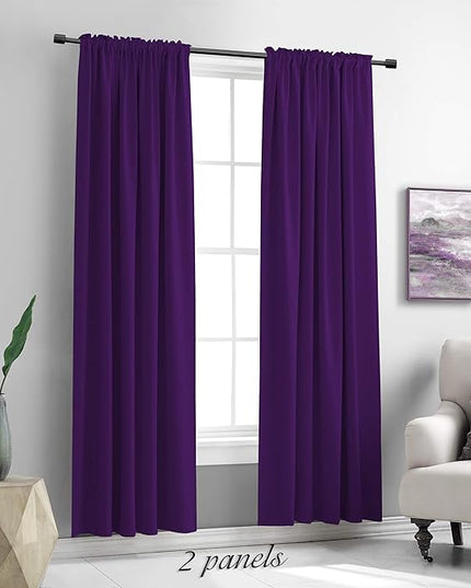 DONREN 84 Inches Long 2 Panels Blackout Curtain Panels for Bedroom - Rod Pocket Thermal Insulated Drapes for Living Room(Royal Purple,52 x 84)