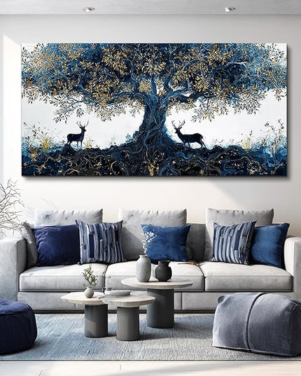 XIGUANGART Large Wall Art for Living Room Inspiration Farmhouse Elk Paintings Tree of Life Canvas Art Prints Pictures Modern Abstract Artwork Wall Decor Bedroom Home Office Posters Decoration 30"X60"