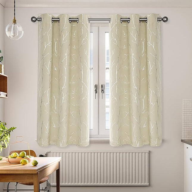 BUHUA Short Curtains 30 inches Long, Black Out RV Bunk Panels, Kitchen Window Curtains Over Sink, Thermal Insulating Blackout Drapes for Small Window (2 Panels, Beige, 38 inches Wide)