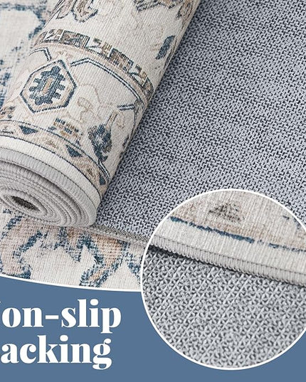 jinchan Lima Kitchen Runner Rug 2x8 - Vintage Floral Machine Washable Non-Slip Hallway Runner Rug with Rubber Backing Ultra-Thin Carpet for Bedroom Laundry Room Farmhouse (2x8ft, Blue)