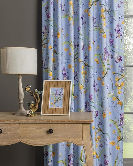 Maison d'Hermine Curtains for Living Room 100% Cotton 124 inch Length One Panel Window Curtains for Bedroom with Loop & Rod Pockets - Iris - Blue, 50" W x 124" L
