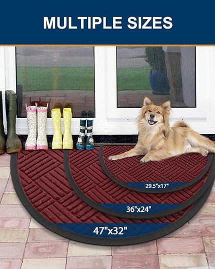 Smiry Half Circle Front Door Mat Outside Entrance,Heavy Duty Outdoor Indoor Natural Rubber Doormat,Non Slip,Trap Dirt and Moisture,Easy Clean,Low Profile Patio Porch Entryway Mat,29.5x17, Wine Red