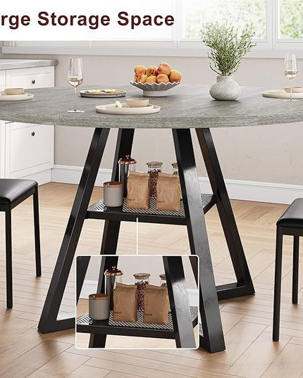 Round Dining Table for 4,Kitchen Dining Room Circle Dinner Pedestal Table,Space Saving Wood Kitchen & Dining Room Furniture (Grey, 47In)