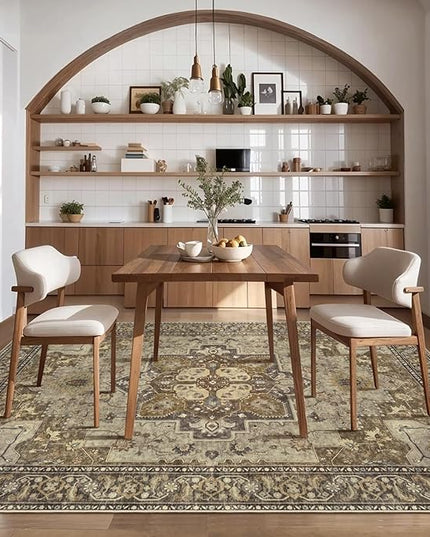 Ciicool 4x6 Rug, Washable Area Rug Boho Rugs for Living Room Non-Slip Indoor Rugs Low-Pile Mat Floor Carpet Vintage Rug for Bedroom Dinning Office Foyer Decor