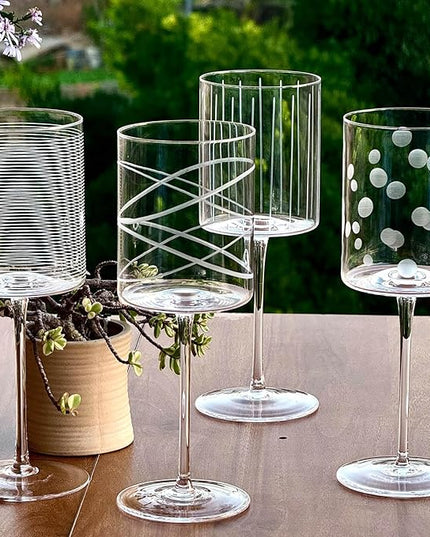 Wine Glasses Set of 4-16oz Cylindrical Red White Wine Glass, Made from Lead-Free Premium Crystal, Great Gift for Wedding, Anniversary, Christmas, Birthday, 9’’ Tall, etched