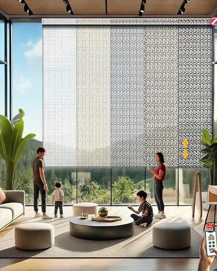 HILADUO Customized Solar Screen Roller Shade Blinds with Remote-Controlled Motorized Operation, Moderate-Low Visibility, Made in The USA