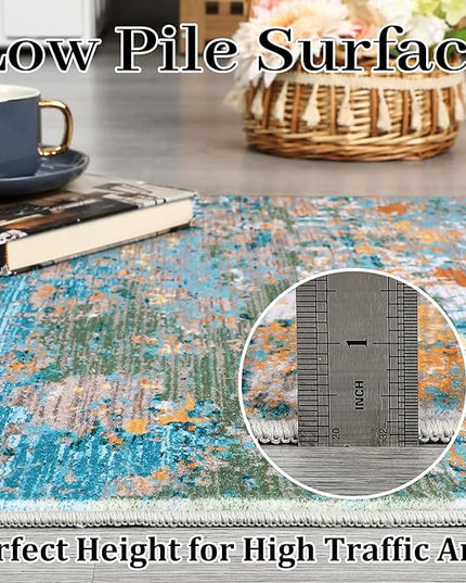 Area Rug 4x6 Stain Resistant Carpet Modern Abstract Rugs Ultra Soft Indoor Floor Cover Accent Rug Low Pile Thin Rug for Living Room Bedroom Dining Room, Multi Color