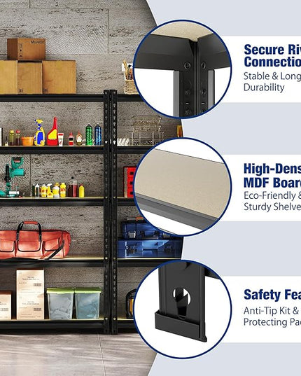 WORKPRO 5-Tier Storage Shelf, 72" H Heavy Duty Adjustable Garage Shelving Unit 2180LBS Capacity, for Basement, Kitchen, Pantry, 35.4”Wx11.8”Dx72”H, Black