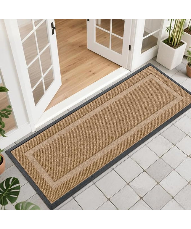 OLANLY Front Door Mat Indoor Outdoor Entrance, Waterproof All-Season, All-Weather Doormat, Sturdy Natural Rubber, Fade Resistant, Low Profile, Easy Clean Patio Porch Entryway Mat, 47x17, Light Brown