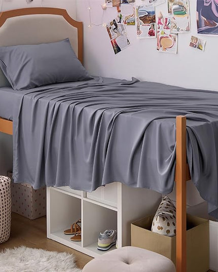 Bedsure Twin XL Sheet Set Dorm Bedding, Cooling Sheets Twin Extra Long Sheets, Rayon Derived from Bamboo, Deep Pocket Up to 16", Hotel Luxury Silky Bedding Sheets & Pillowcases, Dark Grey