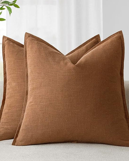 Foindtower Pack of 2, Decorative Linen Soild Throw Pillow Covers Soft Accent Cushion Case Boho Farmhouse Pillowcase for Couch Sofa Bedroom Living Room Home Decor 22 x 22 Inch Orange Brown
