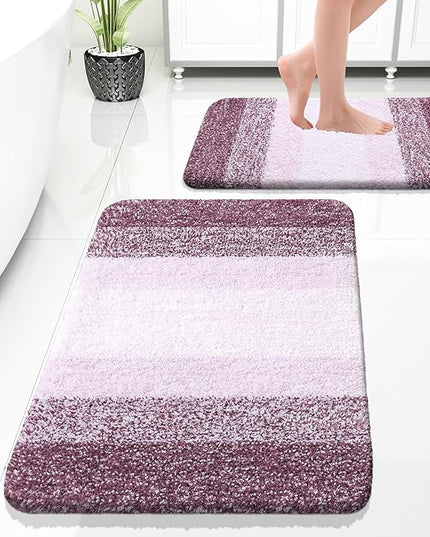 OLANLY Bathroom Rug Set 2 Piece, Soft Absorbent Microfiber Bath Rug Set, Non-Slip, Machine Wash Dry, Plush Shaggy Bath Mats for Bathroom (30"x20"+24"x16", Mauve)