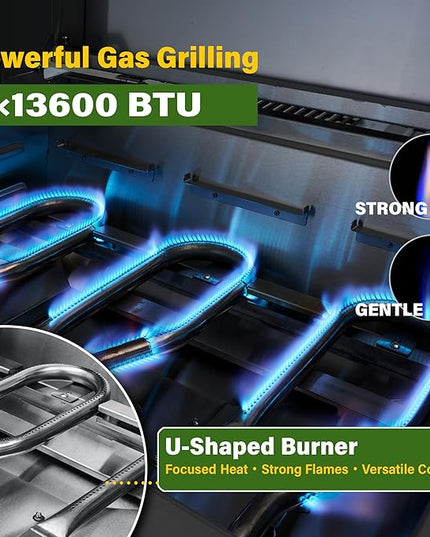 34-Inch Premium Built-In Liquid Propane Griddle for Outdoor Kitchen, 3-Burner Heavy Duty Stainless Steel Flat Top Grill with Lid, 48,000 BTUs, Large Cooking Area for BBQ Island, Outdoor Cooking,Silver