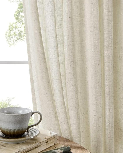 Joydeco Linen Curtains 84 Inch Length 2 Panel Sets,Light Filtering Curtains for Bedroom 100 Inch Wide Living Room Drapes with Back Tabs & Rod Pockets (W100 x L84 Inch, Beige)