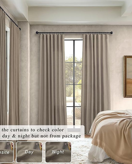 Pitalk 102 Inch Long Curtains Back Tab Linen Curtains for Living Room Bedroom 2 Panels Tan Brown Burlywood Taupe Curtain Light Filtering Privacy 102 Inch Pleated Curtain for Sliding Door Rod Pocket