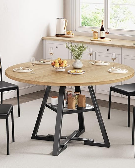 42'' Round Dining Table for 4,Kitchen Dining Room Circle Dinner Pedestal Table,Space Saving Wood Kitchen & Dining Room Furniture (Natual Wood, 42In)