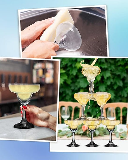 DISCOUNT PROMOS 10 Margarita Glasses Set, 9 oz. - Classic, Smooth, Barware, Glassware - Black