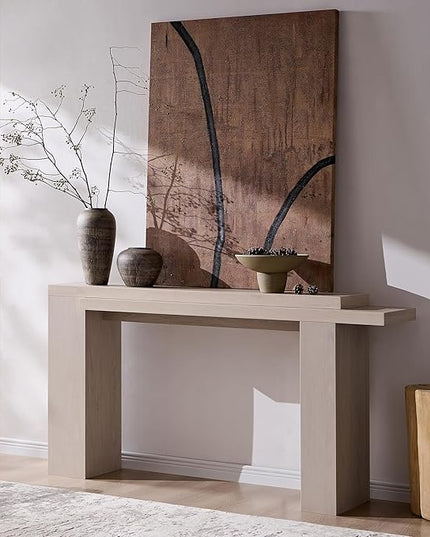 OKD 63 Inch Modern Entryway Console Table, Solid Geometry Accent Sofa Table Behind The Couch, Narrow Console Table for Entryway, Hallway, Living Room, Foyer, White Alder