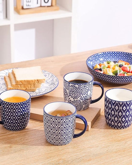 Selamica 10 OZ Coffee Mugs Set of 4, Small Coffee Cups Ceramic with Handle, Coffee Mug for Cappuccino Latte Cocoa Milk Tea, Dishwasher Microwave Safe,Vintage Blue