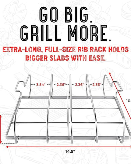 Rib Rack for Smoking & Grilling, Holds up to 4 Full Racks of Ribs, Foldable Design, Fits Large Gas Smoker or Charcoal Grill, Perfect BBQ Accessory, Smoker Accessories, Gifts for Men, Father