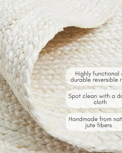 FRELISH DECOR Handwoven Jute Area Rug - Off-White Rectangular Rustic Vintage Beige Braided Reversible Rug - Eco Friendly Rug for Bedroom - Kitchen - Living Room - Farmhouse (3'x5' - Off-White)