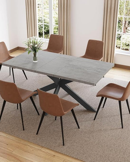 ZckyCine Extendable Dining Table Set for 6-8, 51"-67" Modern Rectangular Kitchen Table with 6 Chairs, Space-Saving Expandable Dinner Table with Sturdy Metal Frame for Dining Room & Apartment Decor