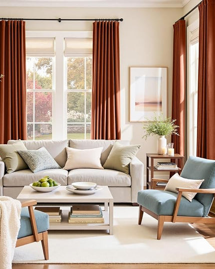 Lazzzy Velvet Blackout Curtains Thermal Insulated Room Window Drapes Super Soft Luxury Curtains for Living Room Bedroom Rod Pocket 2 Panels, Burnt Orange, 52" W x 102" L