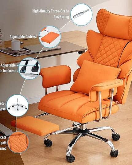 DYHOME 500 lbs Reclining Massage Office Chair with Foot Rest, Executive Home Office Chairs for Heavy People, High Back Computer Desk Chair, Pocket Spring Cushion, Big and Tall Ergonomic Chair, Orange