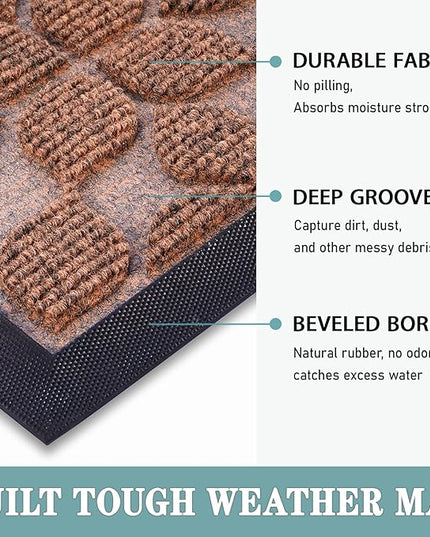 Bulijojo Sturdy Front Entrance Doormats,Durable Heavy Duty Welcome Mat,Thick Absorbent Natural Rubber Non Slip Mat,Easy Clean Entryway Mat 17"x30" Geometric Brown
