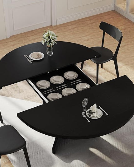 iPormis 59" Extendable Round Dining Table for 4-6, Modern Kitchen Table with Heavy Duty Pedestal Base & Wooden Top, Oval Dinner Table, Dining Room for Dining Living Room, Easy Assembly, Black