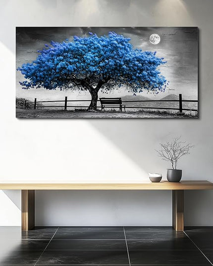 FUHAIHUA Canvas Wall Art For Living Room Wall Decor For Bedroom Office Wall Decoration Black And White Landscape Painting Blue Tree Pictures Artwork Room Aesthetic Home Decor 20x40 In