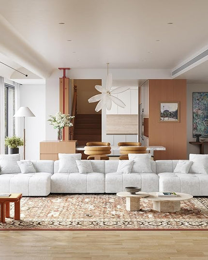 JACH 183.5 Inch U-Shaped Modular Sectional Sofas, Modern 4-Seater Couch with Chaise Ottomans, Mid Century Modern Sectional Couches, Cozy Sleeper Sofa for Living Room (Linen Fabric, White)