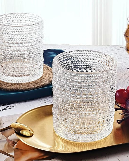 hobnail Drinking Glasses Old Fashion Glass 10oZ rocks glasses Set of 6 glasses Water Juice Cocktail Vintage Glassware Set Gift for Men Women