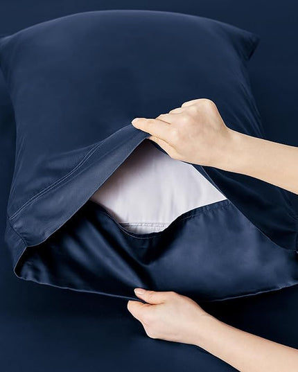 Bedsure Cooling Sheets Twin XL, Rayon Derived from Bamboo, Breathable & Soft Twin XL Sheet Sets, Deep Pocket Up to 16 Inches, Hotel Luxury Silky Dorm Bedding for Hot Sleepers, Navy