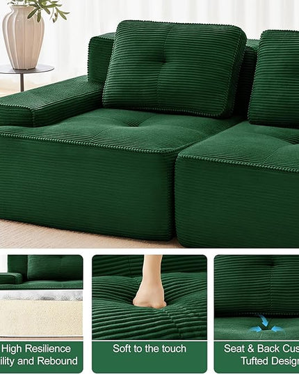 Hommoo Oversized Modular Sectional Sofa, 7 Seat Sleeper Sofa Bed, Comfy Corduroy Couch with Deep Seat, 153”Convertible Boneless Couch with Ottoman for Living Room No Assembly Required Green