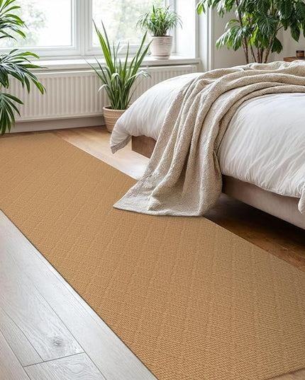 KOZYFLY Washable Runner Rug 2x8 Ft Runners for Hallway Rubber Backed Kitchen Entryway Runner Indoor Runner Rugs Braided Cotton, Carpet Runners for Hallway Entryway Bedroom, Warm Tan