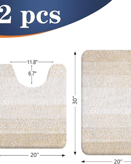 OLANLY Bathroom Rug Set 2 Piece, Soft Absorbent Microfiber Bath Mats and U-Shaped Contour Toilet Rug, Non-Slip, Machine Wash Dry, Plush Shaggy Bath Mats for Bathroom (30"x20"+24"x20", Light Beige)