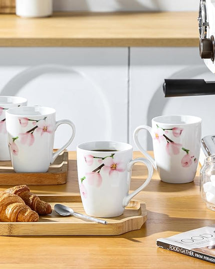 VEWEET Coffee Mugs Set of 6, 11 OZ Coffee Cups Set with Handle, Floral Mug Sets Ceramic Cup Set for Kitchen, Microwave & Dishwasher Safe, Series ANNIE
