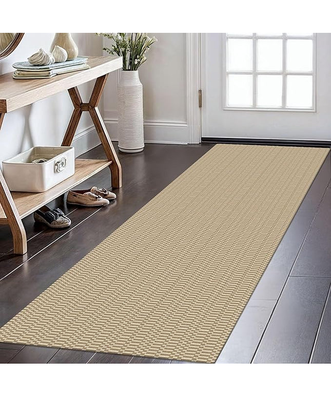 KOZYFLY Washable Runner Rug 2x6 Ft Runners for Hallways Non Slip Kitchen Runners Braided Cotton Entryway Runner Indoor, Carpet for Hallway Kitchen Entryway Bedroom, Sand/Ivory