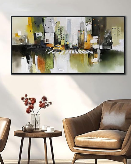 HGUAOA Abstract Canvas Wall Art for Living Room - Modern Wall Art for Office & Bedroom - Yellow City Wall Pictures for Above Bed Decor - Large Canvas Artwork for Home Decor 20×40IN
