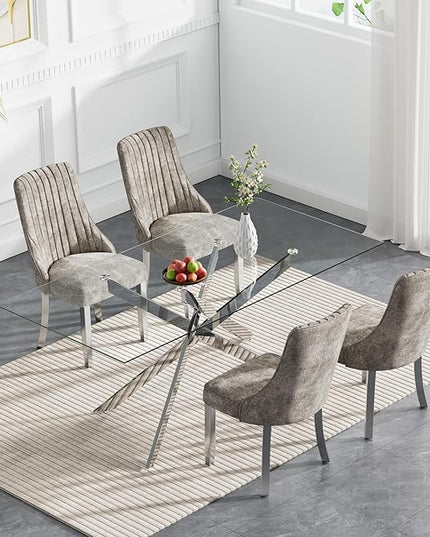 Rectangle Glass Dining Table Set for 4, 52'' Kitchen Table and Chairs Set, 5PCS Modern Dining Room Table Set with 4 Dining Chair for Home