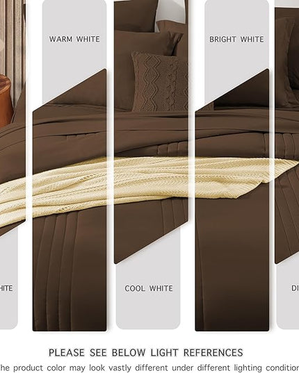 Monbix King Size Comforter Set - 7 Pieces Bed in a Bag King, Chocolate Brown Bedding Sets with Comforter, All Seasons Down Alternative Comforter Bed Set with Sheets, Pillowcases & Shams